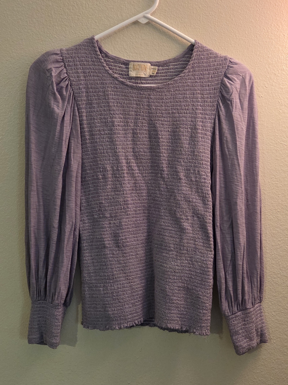Nation LTD Lilac Smocked Bodice Long Sleeve Top